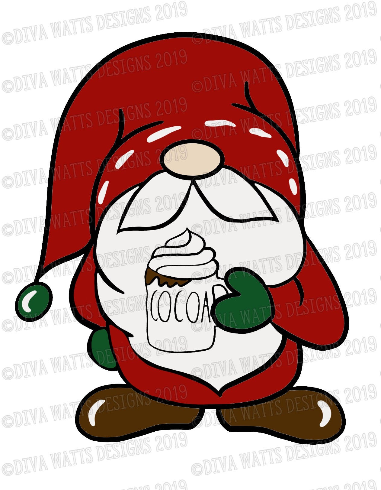 SVG Hot Cocoa Gnome | Cutting File | Christmas Holiday | Farmhouse  | Skinny Font | Lumpy Mug | Vinyl Stencil HTV | DXF png jpg