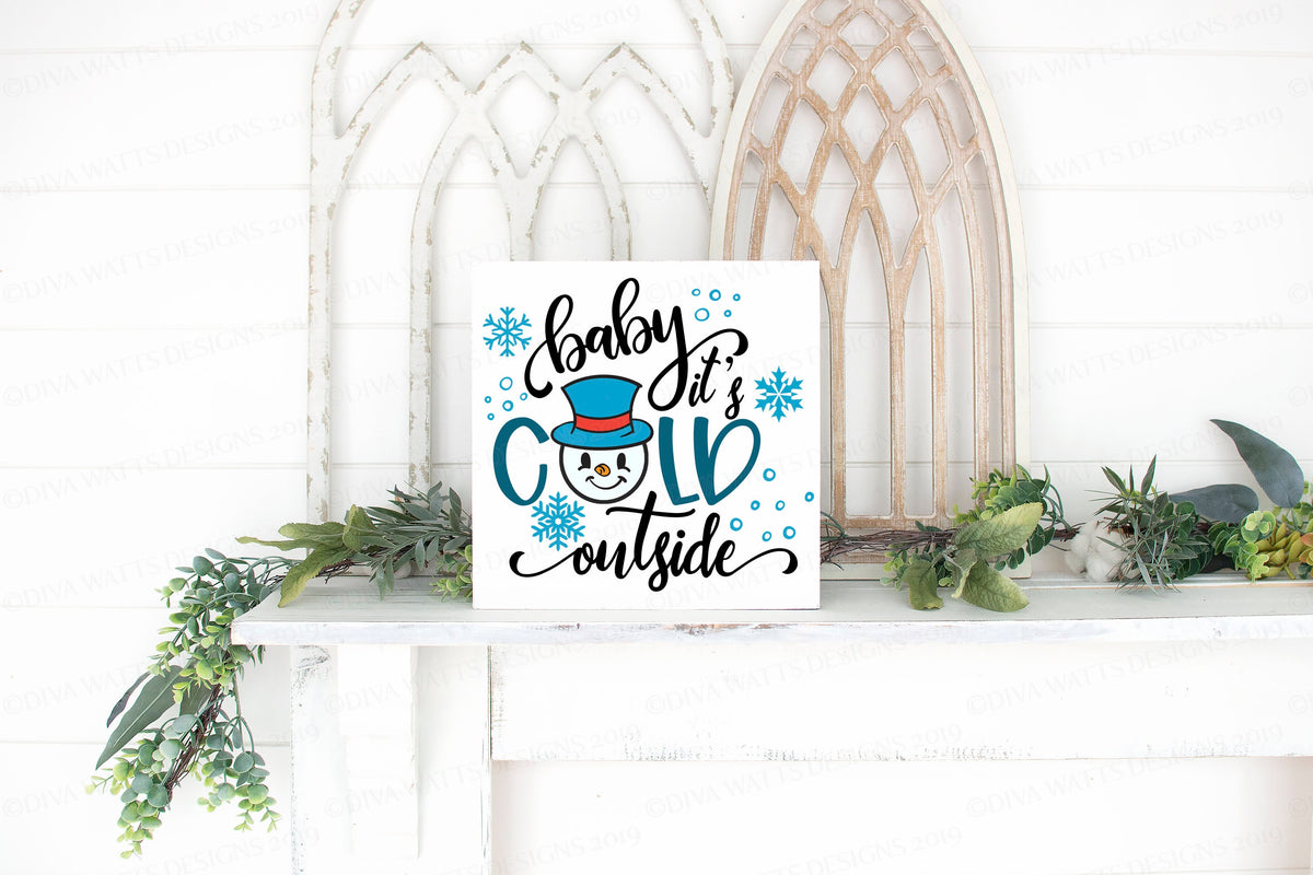 SVG Baby It's Cold Outside | Cutting File | Snowflakes | Snowman | Vinyl Stencil HTV | dxf png jpg | Sign Shirt Pillow | Farmhouse Script |