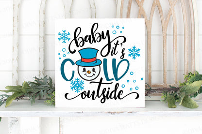 SVG Baby It's Cold Outside | Cutting File | Snowflakes | Snowman | Vinyl Stencil HTV | dxf png jpg | Sign Shirt Pillow | Farmhouse Script |