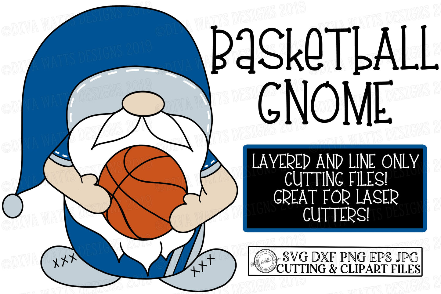 SVG Basketball Gnome | Cutting File | Customize with your team colors and logo | DXF PNG eps jpg | Instant Download | Layered and Line Only