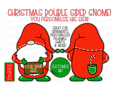 SVG Christmas Gnome with Sign | Cutting File | Personalize| Double Sided | DXF PNG eps jpg | Ornaments Shirts More| Vinyl Stencil htv