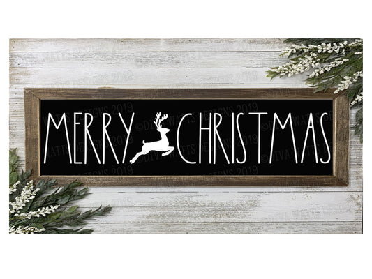 SVG Merry Christmas | Cutting File | Featuring Jumping Reindeer | Farmhouse Rustic Vintage | Vinyl Stencil HTV | DXF png eps jpg | Skinny