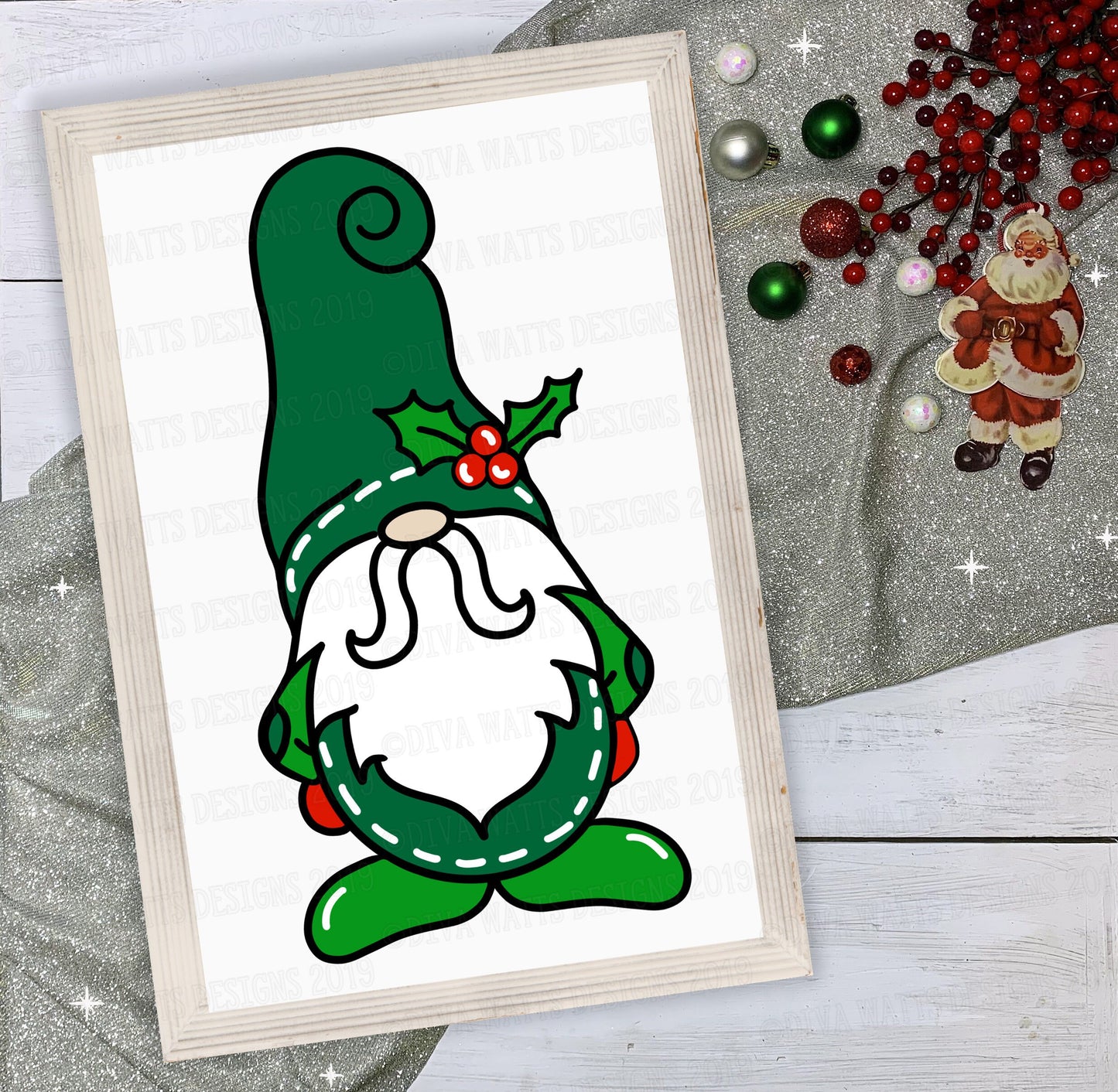 SVG Holly Christmas Gnome | Cutting File | Double Sided | Layered | Vinyl Stencil HTV | DXF Sign Shirt Pajamas Ornaments | Elf | jpg eps pdf