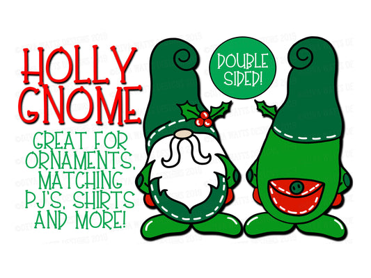 SVG Holly Christmas Gnome | Cutting File | Double Sided | Layered | Vinyl Stencil HTV | DXF Sign Shirt Pajamas Ornaments | Elf | jpg eps pdf