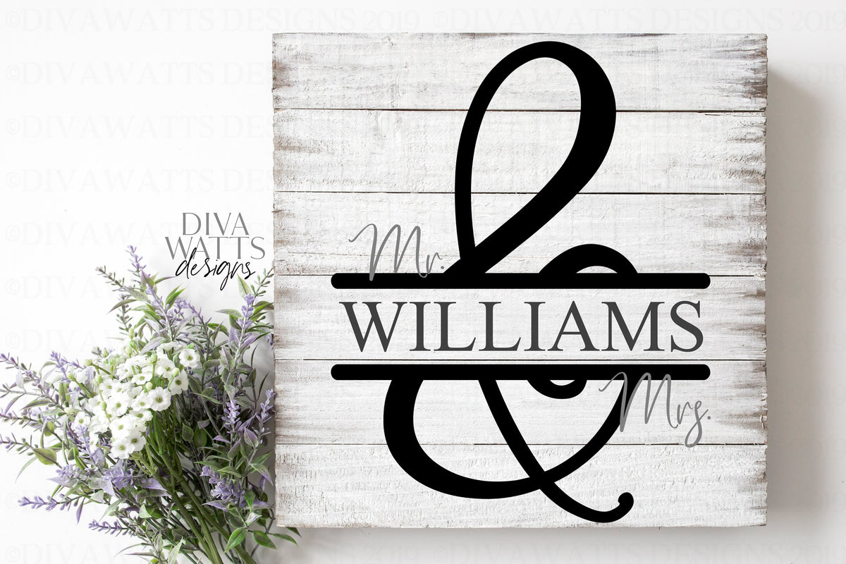 SVG Mr. & Mrs. | Cutting File | Split Ampersand | Vinyl Stencil HTV | Wedding Anniversary Couple | Sign Shirt Pillow | Personalize Customize