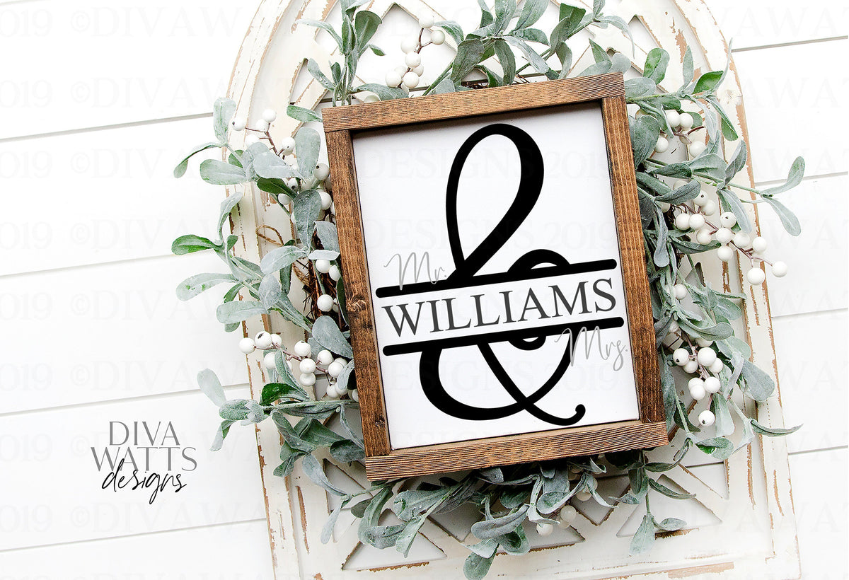 SVG Mr. & Mrs. | Cutting File | Split Ampersand | Vinyl Stencil HTV | Wedding Anniversary Couple | Sign Shirt Pillow | Personalize Customize