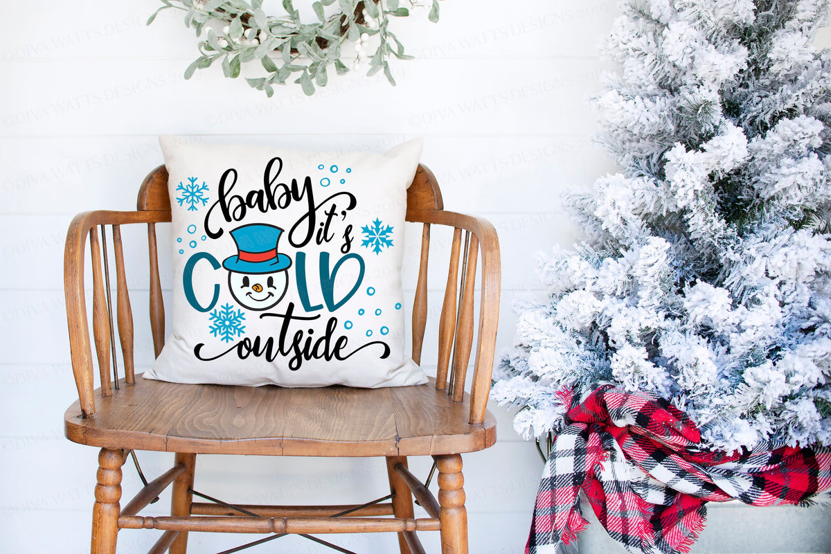 SVG Baby It's Cold Outside | Cutting File | Snowflakes | Snowman | Vinyl Stencil HTV | dxf png jpg | Sign Shirt Pillow | Farmhouse Script |