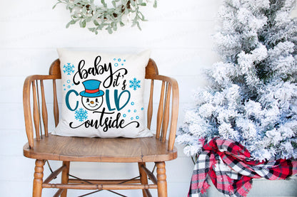 SVG Baby It's Cold Outside | Cutting File | Snowflakes | Snowman | Vinyl Stencil HTV | dxf png jpg | Sign Shirt Pillow | Farmhouse Script |