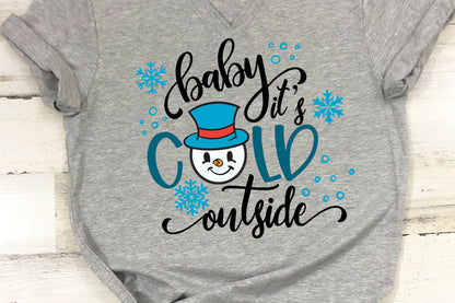 SVG Baby It's Cold Outside | Cutting File | Snowflakes | Snowman | Vinyl Stencil HTV | dxf png jpg | Sign Shirt Pillow | Farmhouse Script |