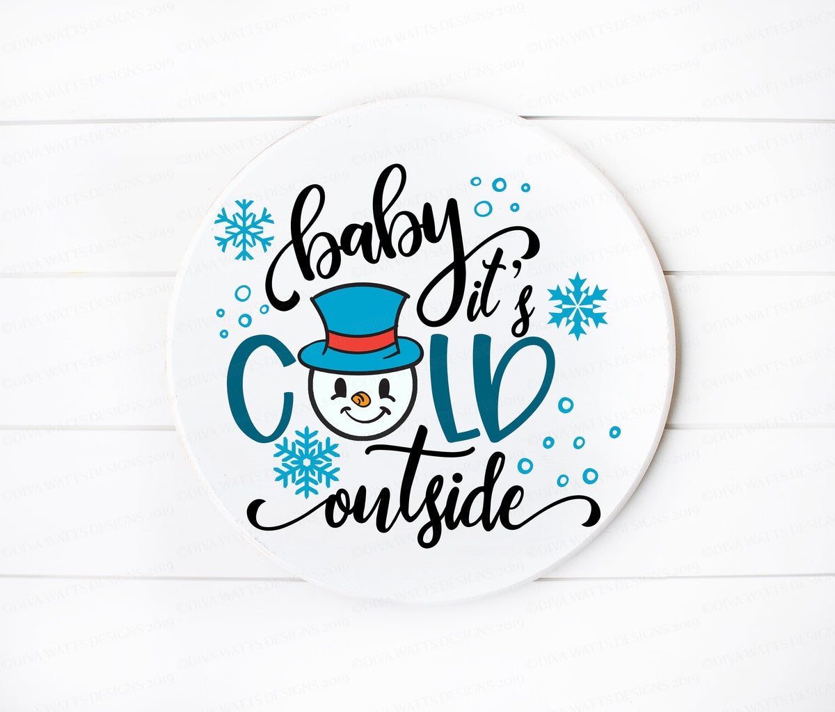 SVG Baby It's Cold Outside | Cutting File | Snowflakes | Snowman | Vinyl Stencil HTV | dxf png jpg | Sign Shirt Pillow | Farmhouse Script |