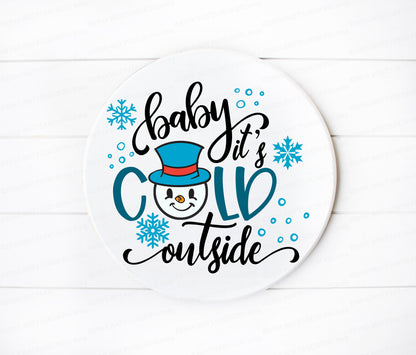 SVG Baby It's Cold Outside | Cutting File | Snowflakes | Snowman | Vinyl Stencil HTV | dxf png jpg | Sign Shirt Pillow | Farmhouse Script |
