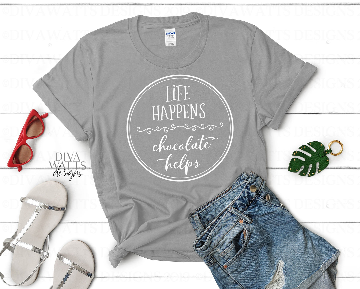 SVG Life Happens Chocolate Helps | Cutting File | Round Circle Sign Shirt Candy Jar Mug | Vinyl Stencil HTV | png eps jpg ai pdf | Circular