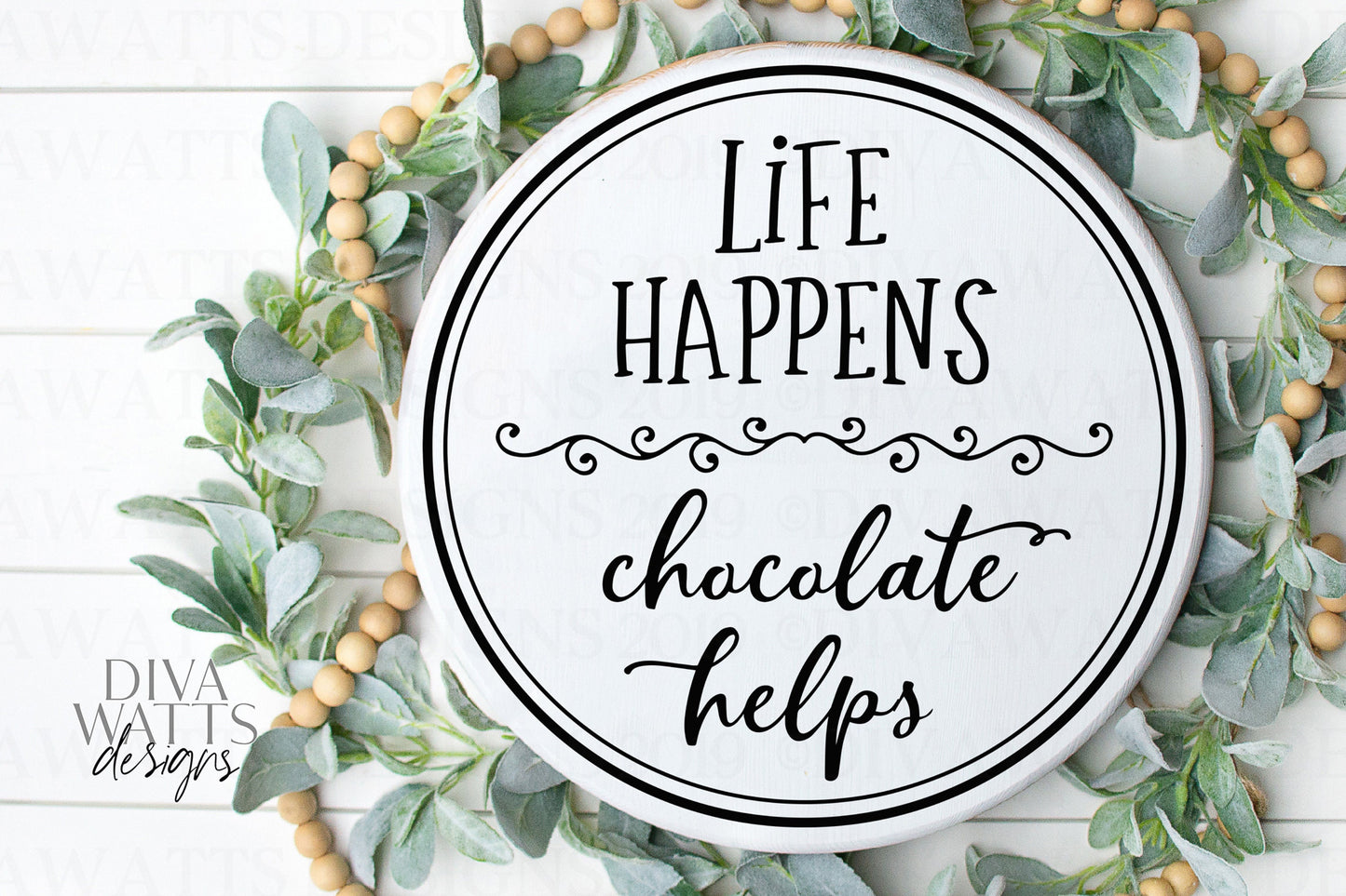 SVG Life Happens Chocolate Helps | Cutting File | Round Circle Sign Shirt Candy Jar Mug | Vinyl Stencil HTV | png eps jpg ai pdf | Circular