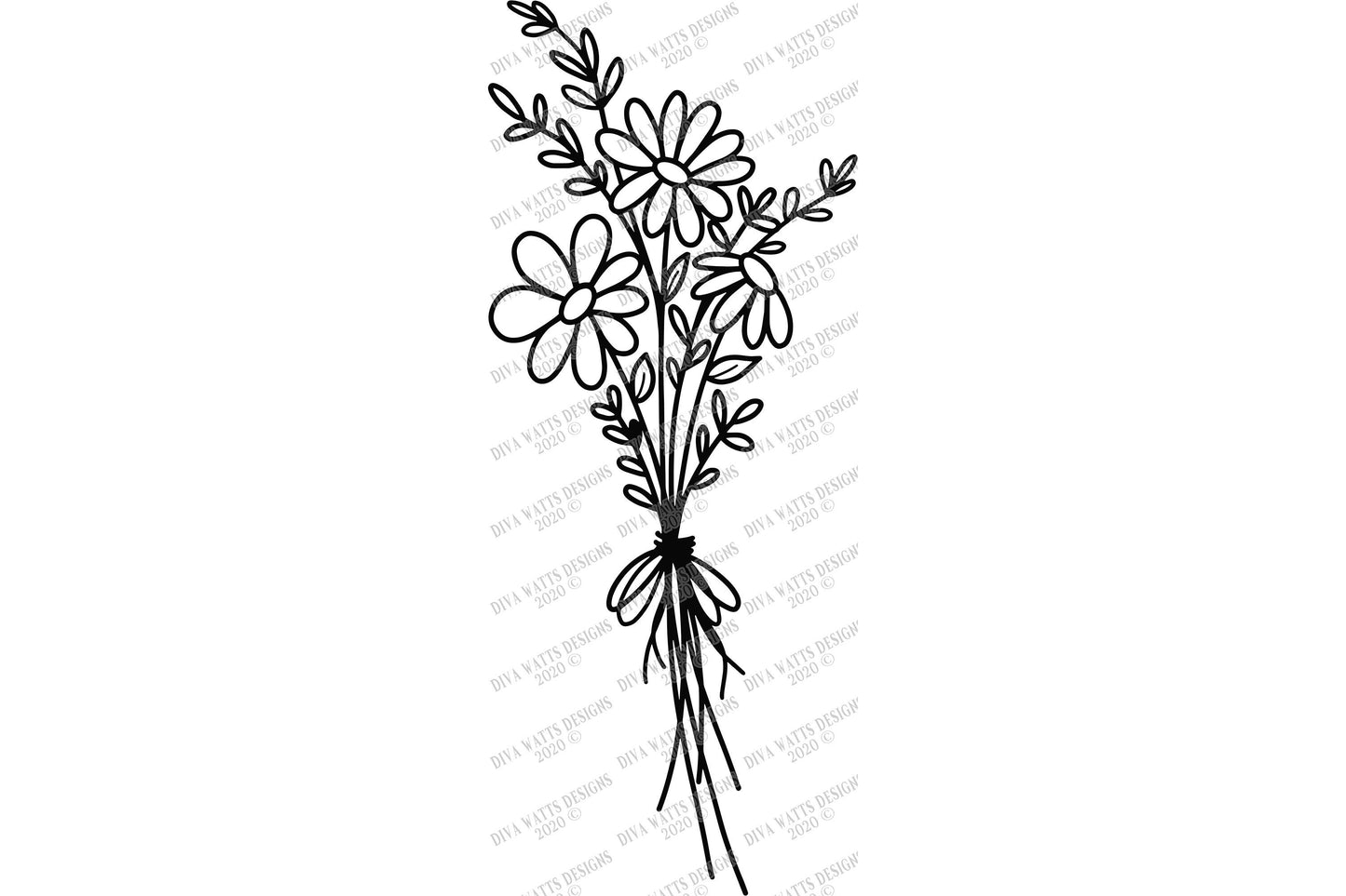 SVG | Daisies & Wildflowers Bouquet | Cutting File | Farmhouse Sign | Vinyl Stencil HTV | Daisy | png eps jpg pdf ai | Hand Drawn Art | Wall