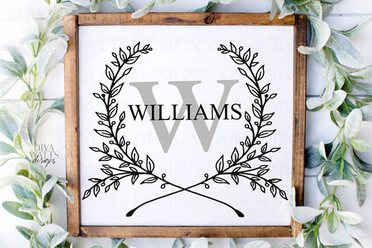 SVG | Monogram Wreath | Cutting File | Farmhouse  | Hand Drawn | PNG eps jpg pdf | Sign Shirt Tea Towel | Vinyl Stencil HTV