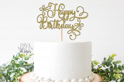 SVG | Happy Birthday | Cutting File | Cake Topper | Party | Simple | Vintage Rustic Farmhouse | Cut File | Cardstock | Glitter | PNG