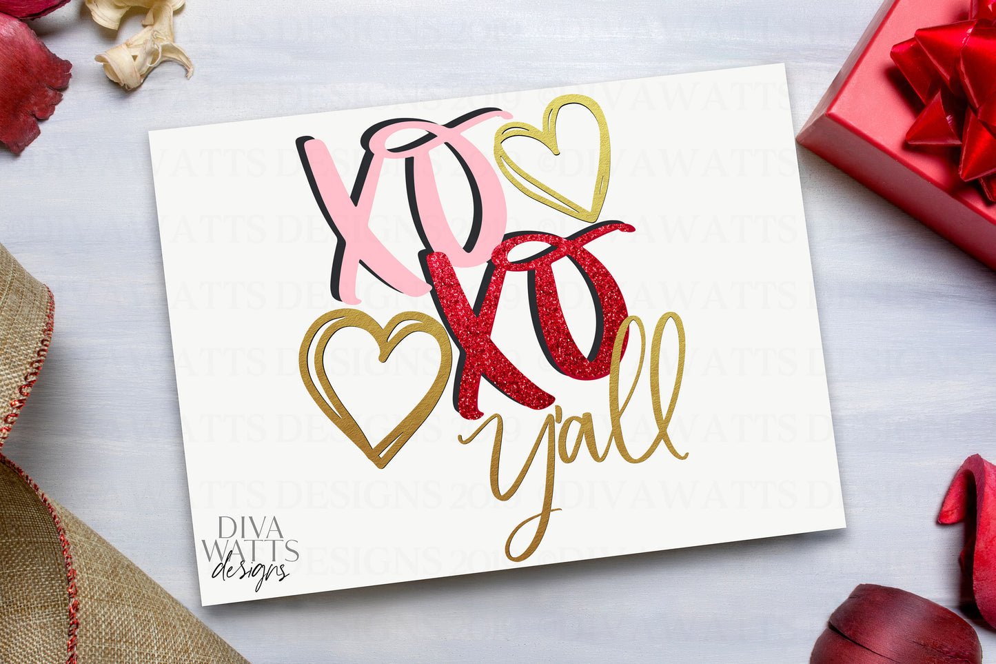 SVG | XOXO Y'all | Cutting File | Doodle Hearts | Valentine's Day | Valentine Love | Sign Shirt Card | Vinyl Stencil HTV | png | Clipart