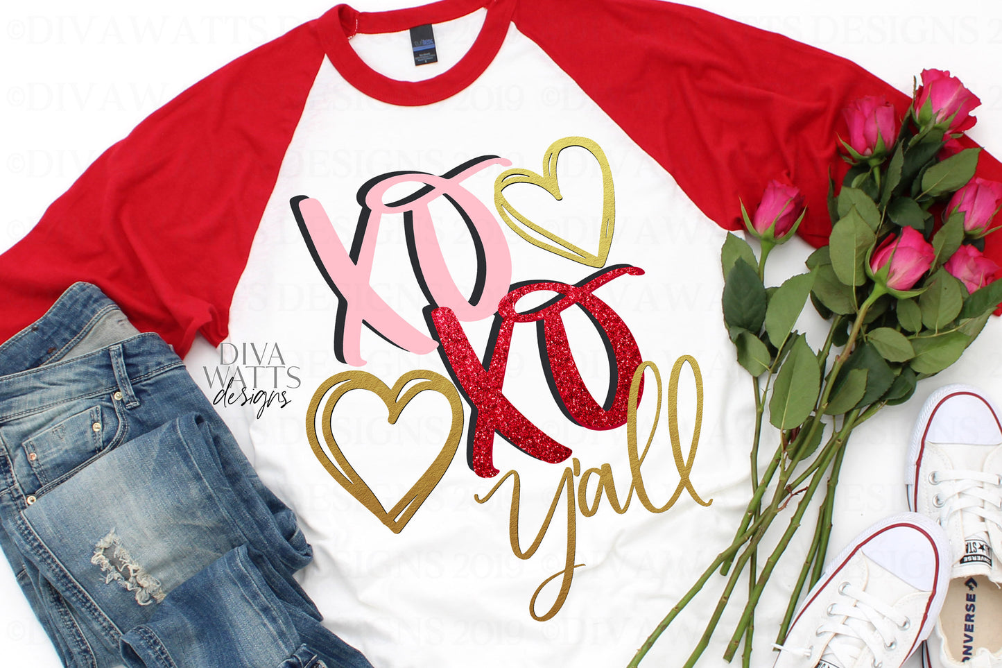 SVG | XOXO Y'all | Cutting File | Doodle Hearts | Valentine's Day | Valentine Love | Sign Shirt Card | Vinyl Stencil HTV | png | Clipart