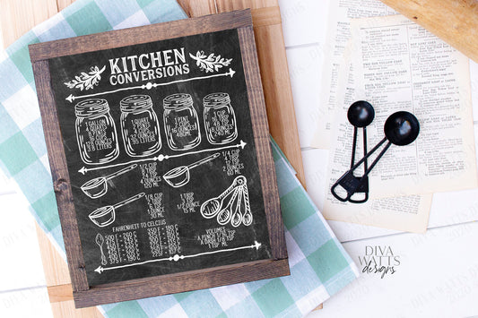 Printable Kitchen Conversions Chart Cheat Sheet | Chalkboard Black with White Writing | Instant Download | Multiple Sizes | 300 dpi JPG