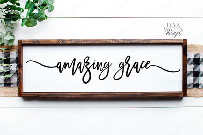 SVG | Amazing Grace | Cutting File | Modern Farmhouse Script with Tails | Vinyl Stencil HTV | Sign Shirt Pillow | PNG | Rustic Vintage