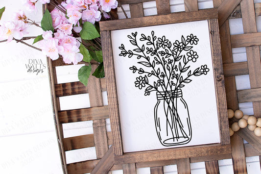 SVG | Mason Jar Floral Arrangement | Cutting File | Bouquet Wildflowers Daisies | Flowers | Farmhouse | Sign | Vinyl Stencil HTV | EPS png