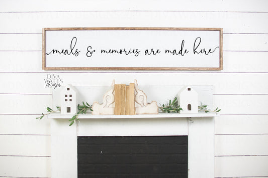 SVG | Meals & Memories Are Made Here | Cutting File | Kitchen Dining Farmhouse Sign | Vintage Rustic | Handwriting | Vinyl Stencil | PNG JPG