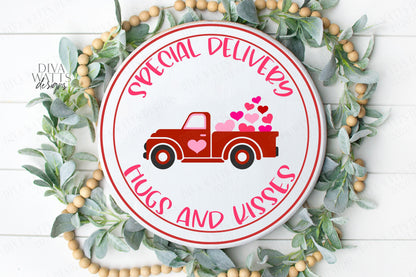 SVG | Valentine's Day Truck | Cutting File | Special Delivery Hugs and Kisses | Hearts | Love | Sign Shirt | Vinyl Stencil HTV | Little Red