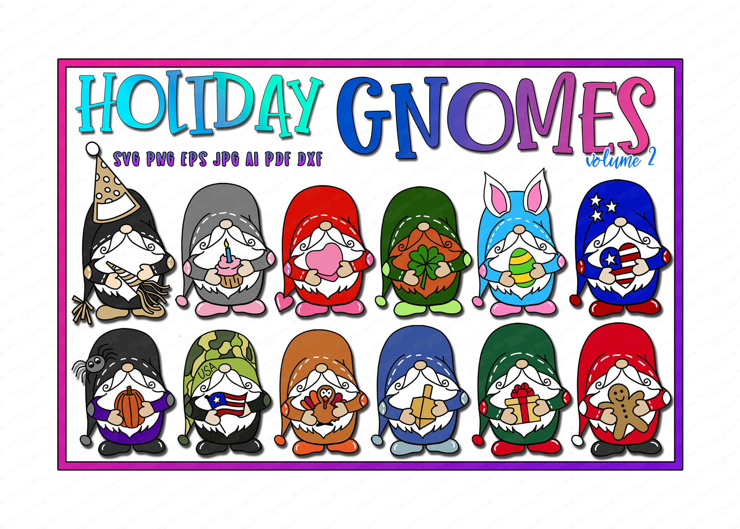 SVG | Holiday Gnome Collection | Cutting File | Gnomes Set | Laser Cutter | Clipart | Vinyl Stencil HTV | Easter 4th of July Military | EPS