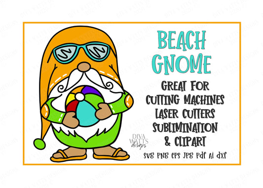 SVG | Beach Gnome | Cutting File | Summer Sunglasses Flip Flops Ball | Vinyl Stencil HTV | Laser Cutter | Shirt Tote Sign | Fun | Gnomie dxf