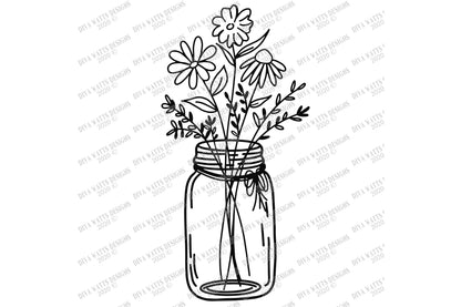 SVG | Mason Jar Floral Arrangement | Cutting File | DXF | Farmhouse Sign | Vinyl Stencil HTV | Flowers Daisies Wildflowers |