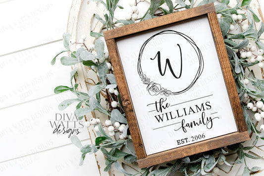 SVG | Farmhouse Monogram Sign | Cutting File | Floral Rose Wreath | Family Name | Wedding Anniversary Gift | Vinyl Stencil HTV | png eps jpg