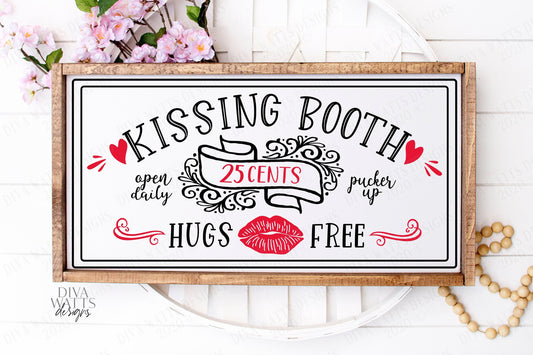SVG | Kissing Booth | Cutting File | Valentine's Day | Love Valentine Hugs Kisses | Lips Hearts Banner | 25 Cents | Vinyl Stencil HTV | Sign
