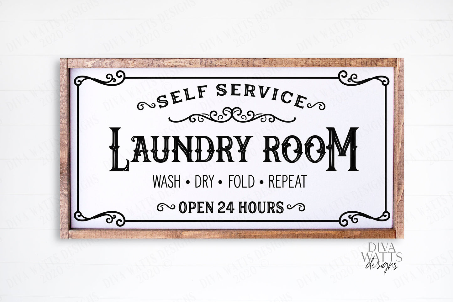 SVG | Laundry Room | Cutting File | Farmhouse Vintage Frame Sign | Self Service | Wash Dry Fold Repeat | Open 24 Hours | Vinyl Stencil