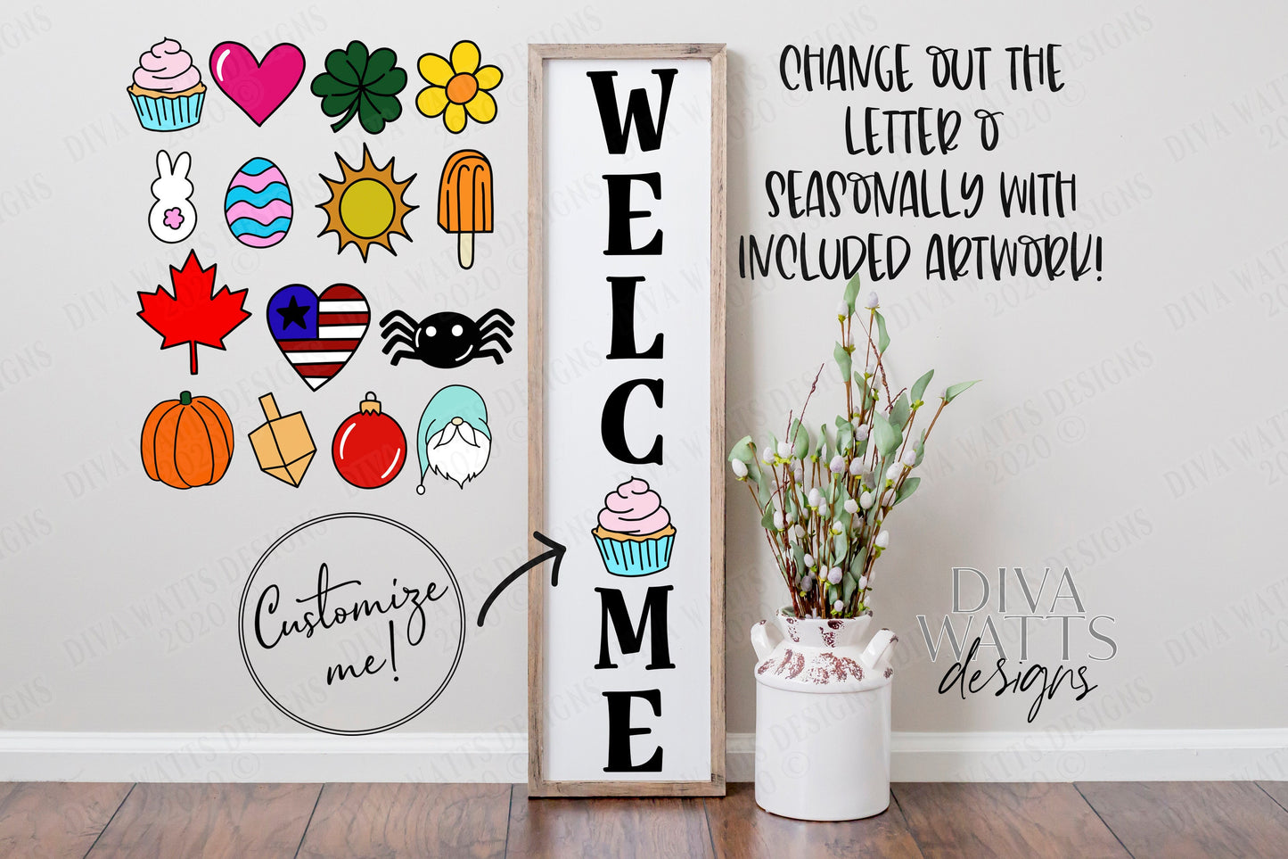 SVG | Welcome | Cutting File | Holiday Seasonal Interchangeable | Farmhouse Porch Entry Sign | Cutting File | Vinyl Stencil HTV | Customize