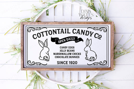 SVG | Cottontail Candy Co | Cutting File | Easter Bunny | Jelly Beans Marshmallow Chicks Chocolate Bunnies Sign | dxf png eps | Open Daily