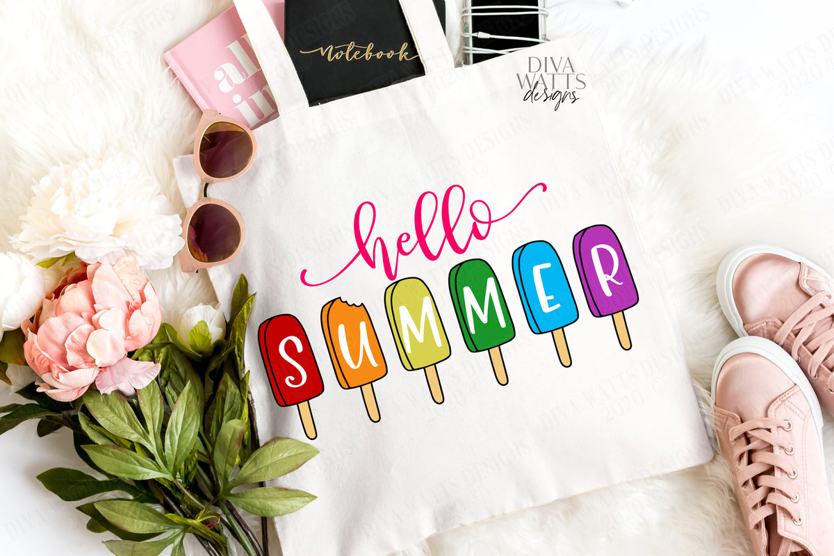 SVG | Hello Summer | Cutting File | Popsicle Popsicles | Cut File | Shirt Tote Sign | Vinyl Stencil HTV | dxf png eps jpg ai | Summertime
