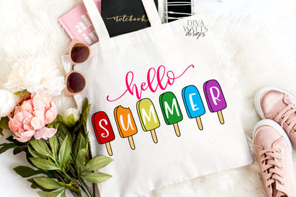SVG | Hello Summer | Cutting File | Popsicle Popsicles | Cut File | Shirt Tote Sign | Vinyl Stencil HTV | dxf png eps jpg ai | Summertime