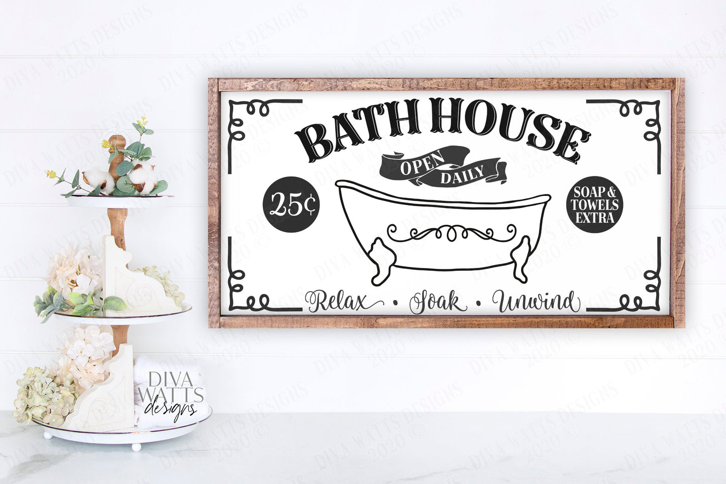 SVG | Bath House | Cutting File | Bathroom Clawfoot Antique Tub | Vintage Rustic Famhouse Sign | Frame Banner | Relax Soak Unwind | DXF eps
