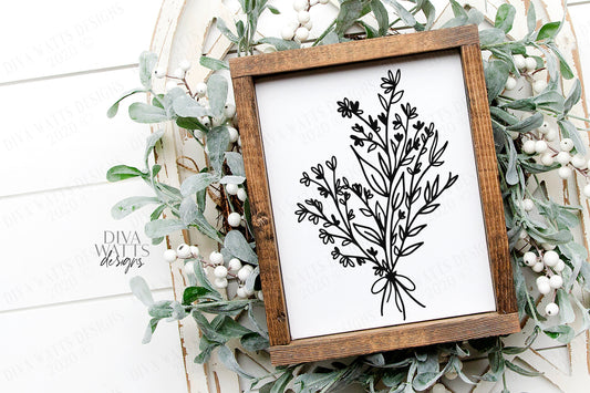 SVG | Wildflowers | Cutting File | Botanical | Hand Drawn Art | Vinyl Stencil HTV | Simple Farmhouse Sign | Rustic | png eps jpg pdf | Cut