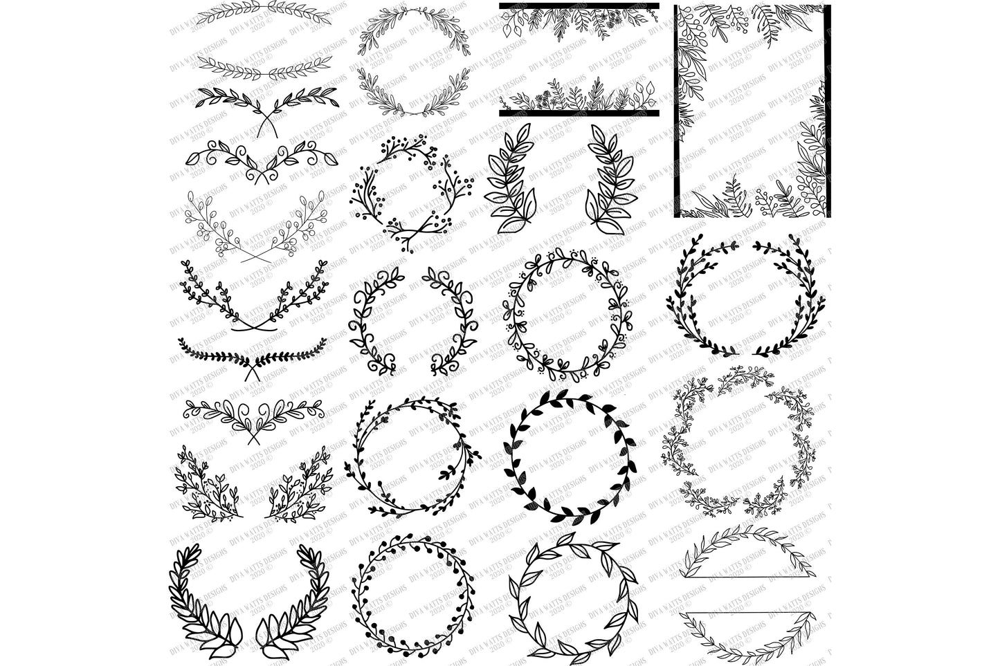 SVG | Farmhouse Clipart | Cutting File | 25 Elements Wreaths Swags Frames Laurels | Instant Download | PNG AI | Cut Files | Wreath | Bundle