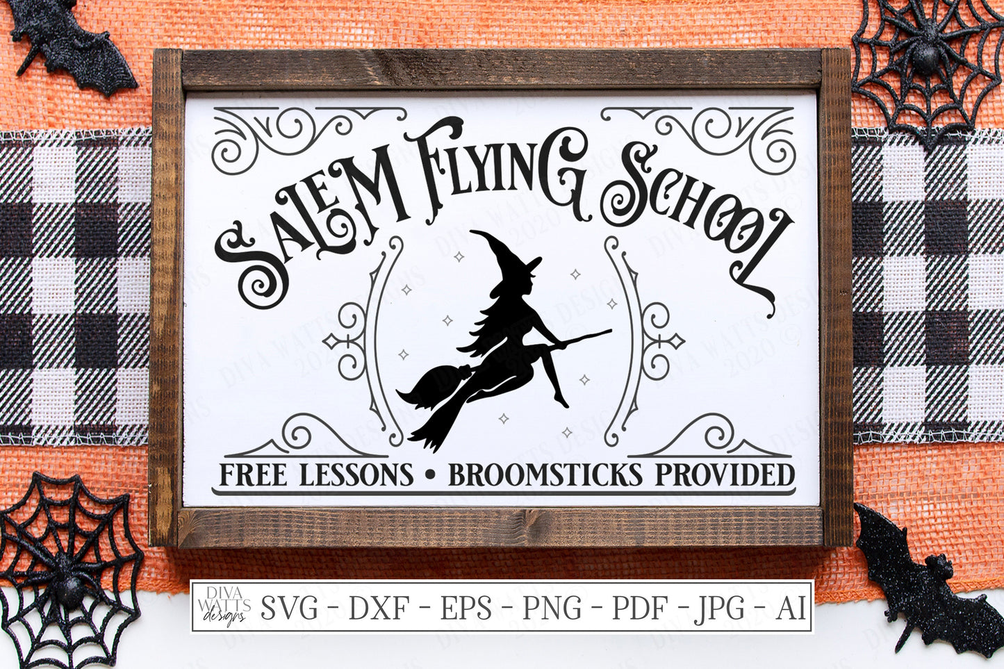 Salem Flying School SVG | Halloween Sexy Witch Sign Design | Farmhouse Style Decor