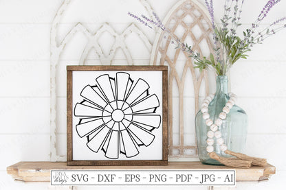 SVG | Windmill | Cutting File | Outline | Farmhouse Vintage Rustic Sign | Vinyl Stencil HTV | Clipart | DXF png eps | Farm Line Art Drawing