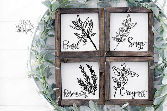 SVG | Herbs Basil Rosemary Sage Oregano | Cutting Files | Set of 4 | Farmhouse Sign Bundle | Vinyl Stencil HTV | Kitchen Dining Room Art