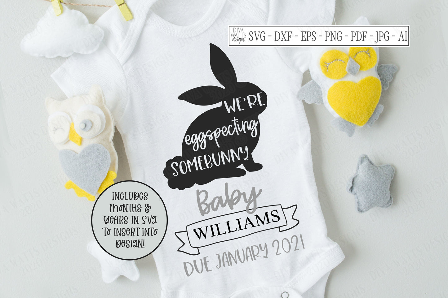 SVG | We're Expecting Somebunny | Cutting File | Somebody | Baby | Easter Bunny | Vinyl Stencil HTV | Announcement | Bodysuit| Customize |