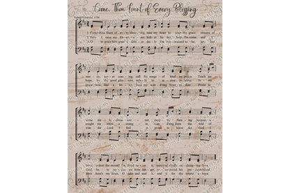 Printable | Come Thou Fount Of Every Blessing | Christian Hymn Sheet Music | Distressed | Vintage Retro Classic | Song Wall Art | You Frame
