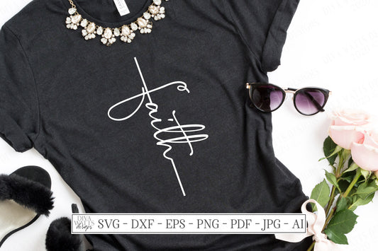 SVG | Faith | Cutting File | Christian Cross | Religious | Vertical | Farmhouse Script | Crucifix | Jesus God | Vinyl Stencil HTV | DXF eps