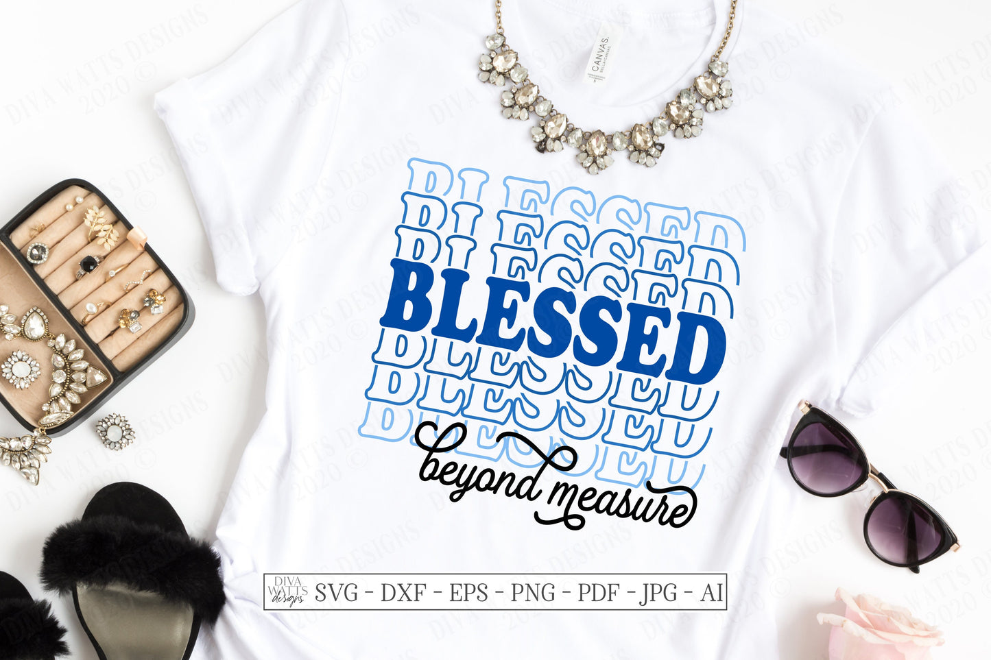 SVG | Blessed Beyond Measure | Cutting File | Stacked Mirrored Font Text | Christian Inspiration | Shirt Sign Vinyl Stencil HTV DXF eps ai