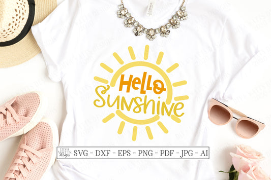 SVG | Hello Sunshine | Cutting File | Summer Sun | Vinyl Stencil HTV | Shirt Sign | dxf eps jpg pdf | Sunny T-Shirt | Beach Rays | Cricut