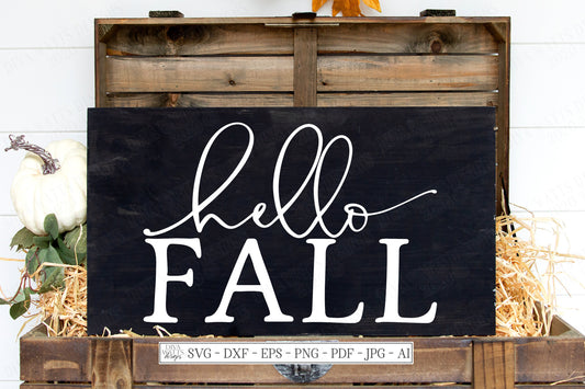 SVG | Hello Fall | Cutting File | Farmhouse  Rustic | Sign | Vinyl Stencil htv | png eps jpg pdf | Cut File | Cricut Silhouette