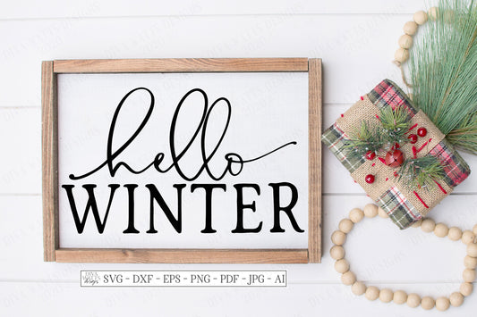 SVG | Hello Winter | Cutting File | Farmhouse  Rustic | Sign | Vinyl Stencil htv | png eps jpg pdf | Cut File | Cricut Silhouette